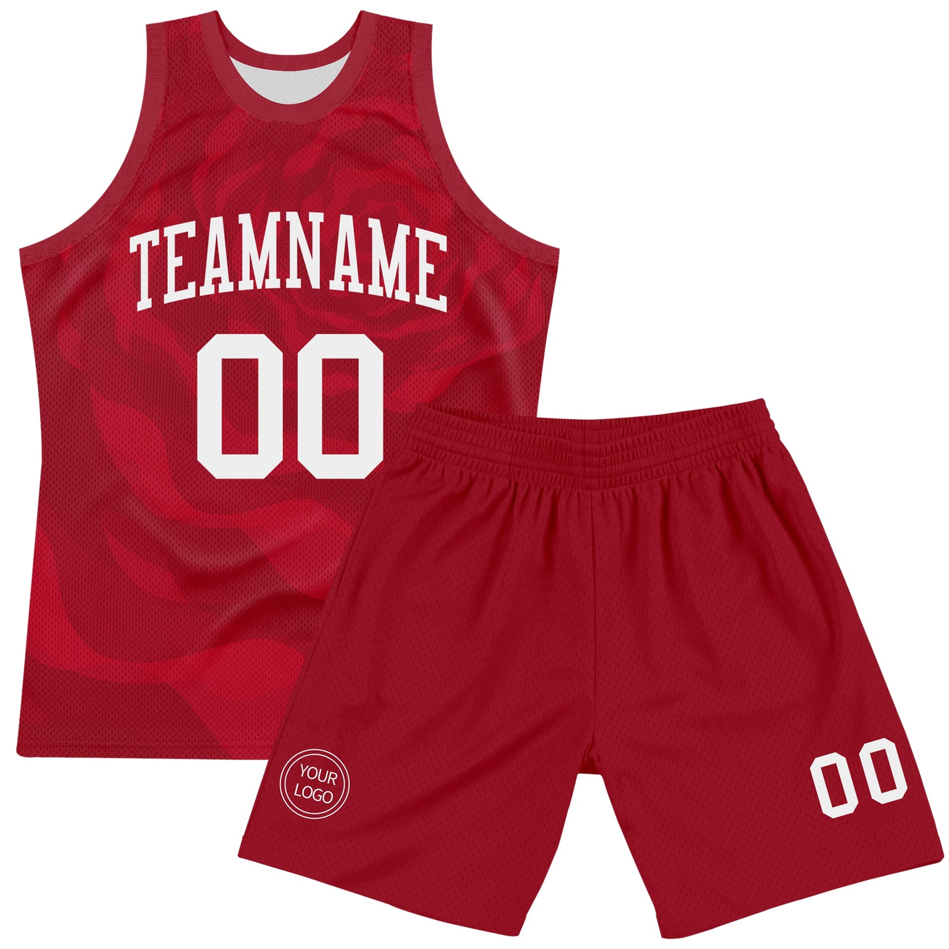 Custom Red White Fluid Art Round Neck Sublimation Basketball Set Jersey
