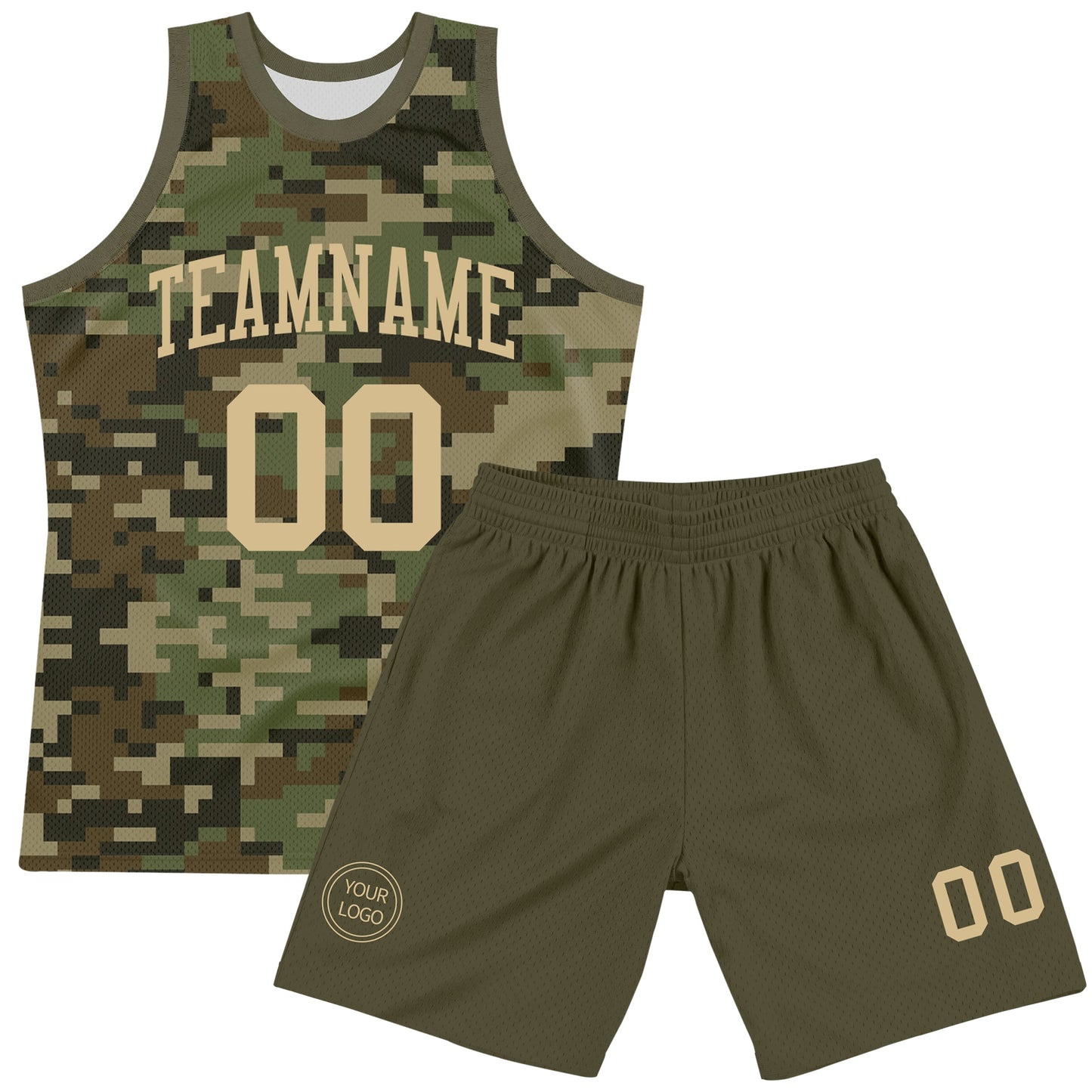 Custom Camo Vegas Gold-Olive Round Neck Sublimation Salute To Service Basketball Set Jersey