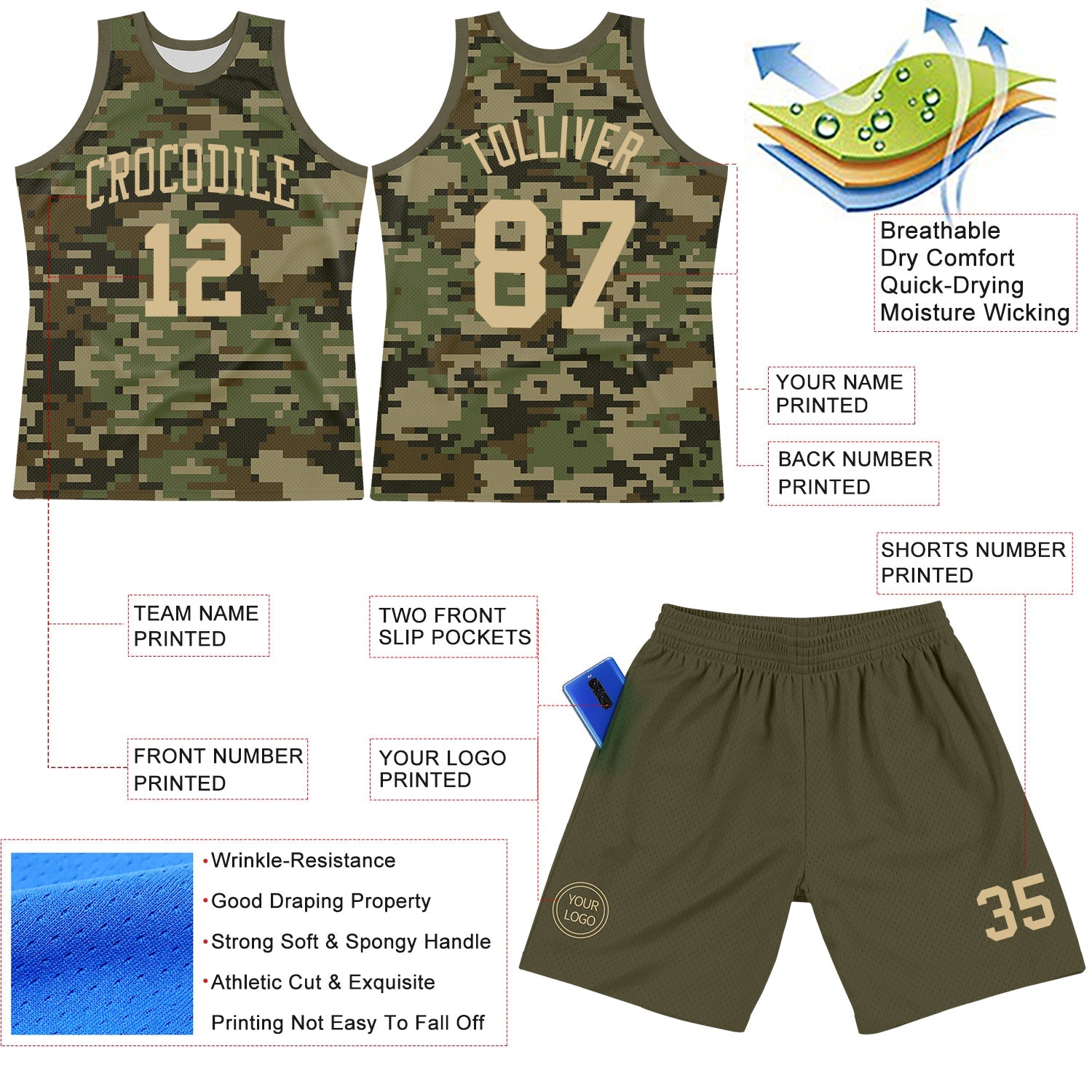 Custom Camo Vegas Gold-Olive Round Neck Sublimation Salute To Service Basketball Set Jersey