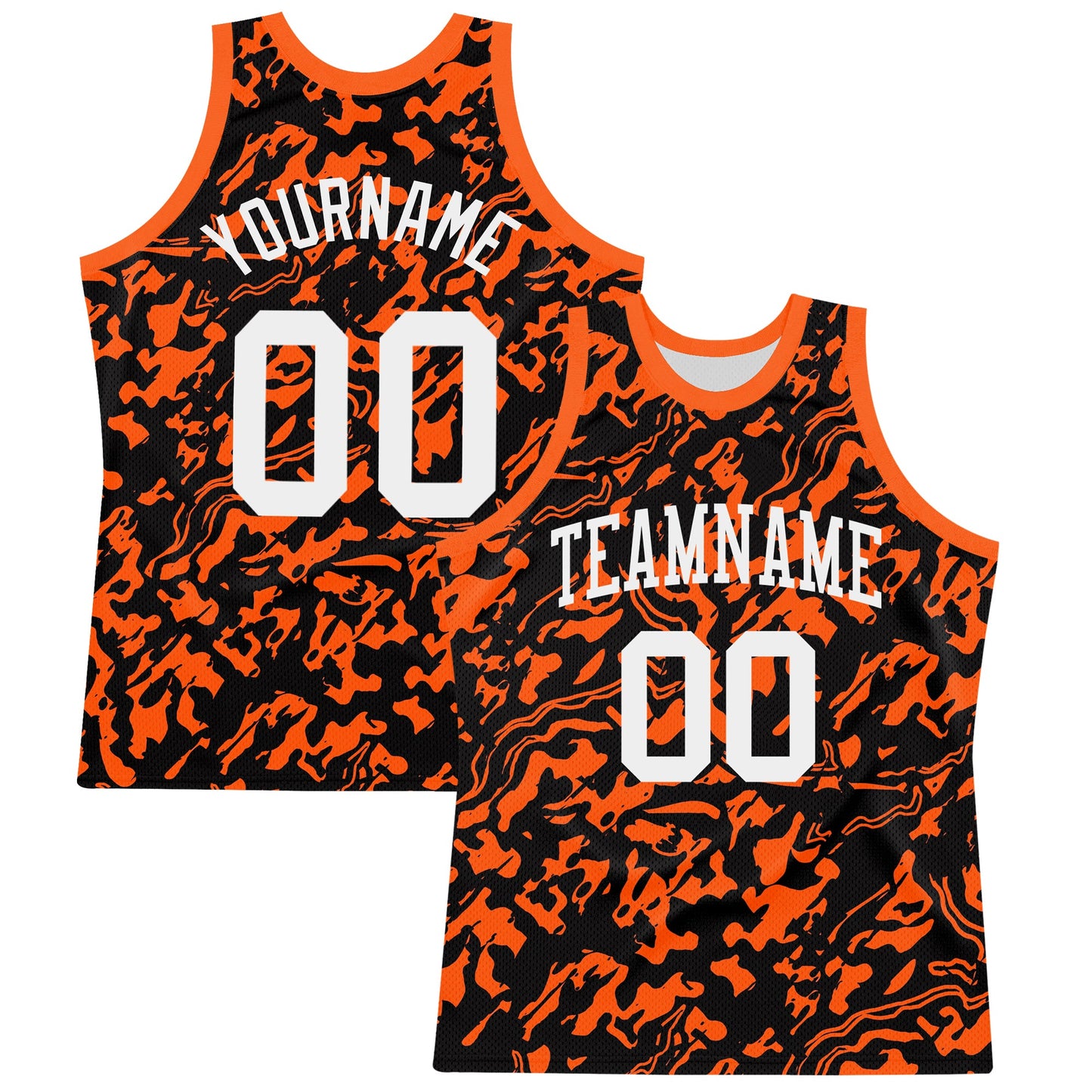 Custom Black White-Orange Fluid Art Round Neck Sublimation Basketball Set Jersey