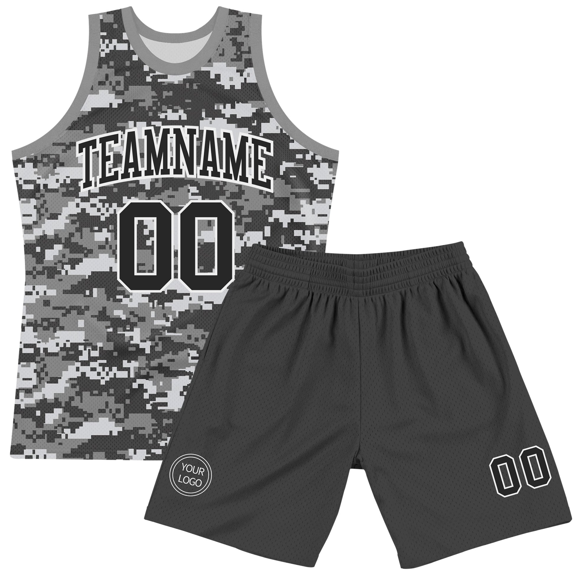 Custom Camo Black-White Round Neck Sublimation Salute To Service Basketball Set Jersey
