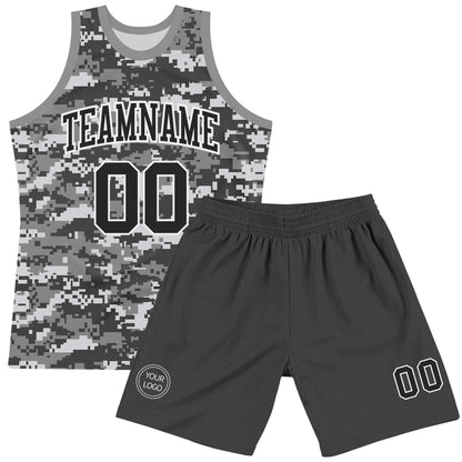 Custom Camo Black-White Round Neck Sublimation Salute To Service Basketball Set Jersey