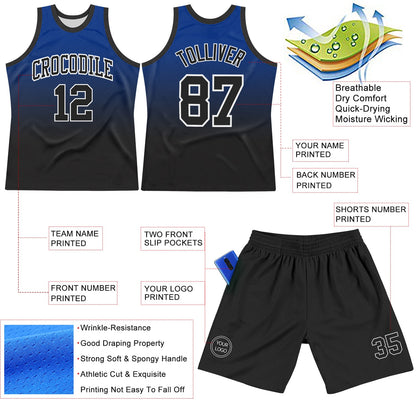 Custom Royal Black-White Fade Fashion Round Neck Sublimation Basketball Set Jersey