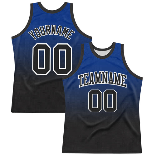 Custom Royal Black-White Fade Fashion Round Neck Sublimation Basketball Set Jersey