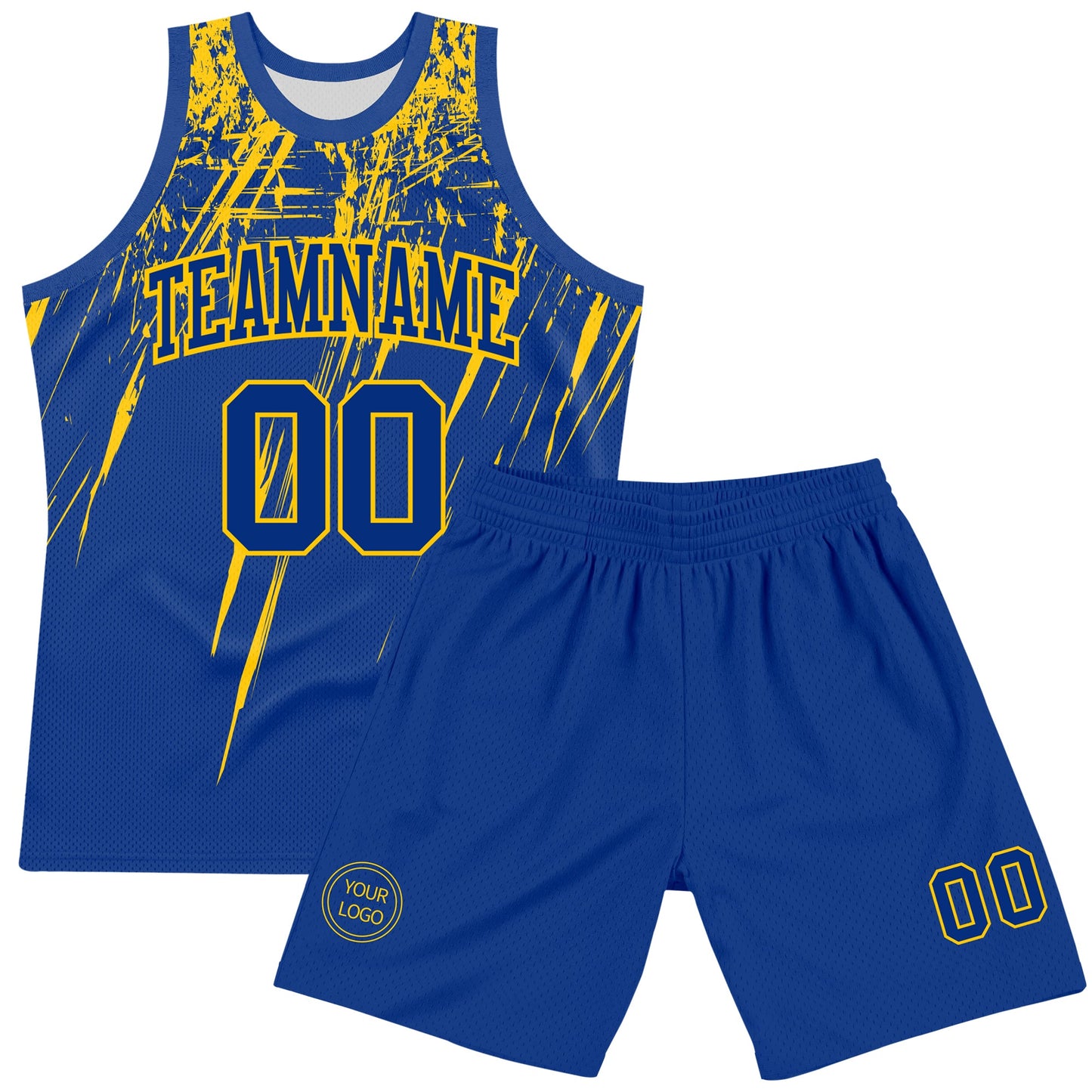Custom Royal Yellow Splash Round Neck Sublimation Basketball Set Jersey