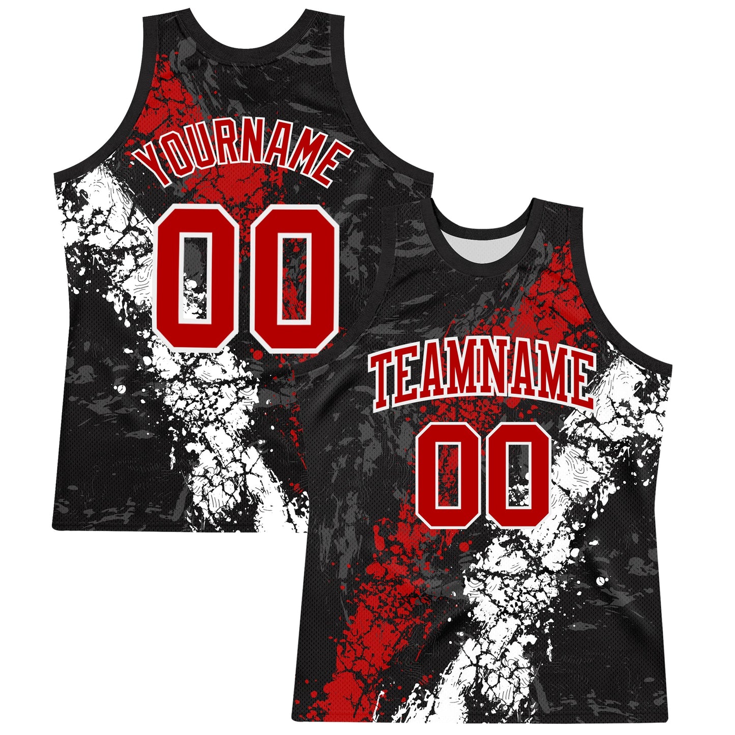 Custom Black Red-White Splash Round Neck Sublimation Basketball Set Jersey