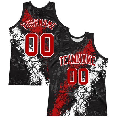 Custom Black Red-White Splash Round Neck Sublimation Basketball Set Jersey
