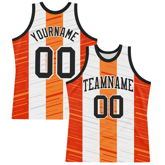 Custom White Black-Orange Line Round Neck Sublimation Basketball Set Jersey