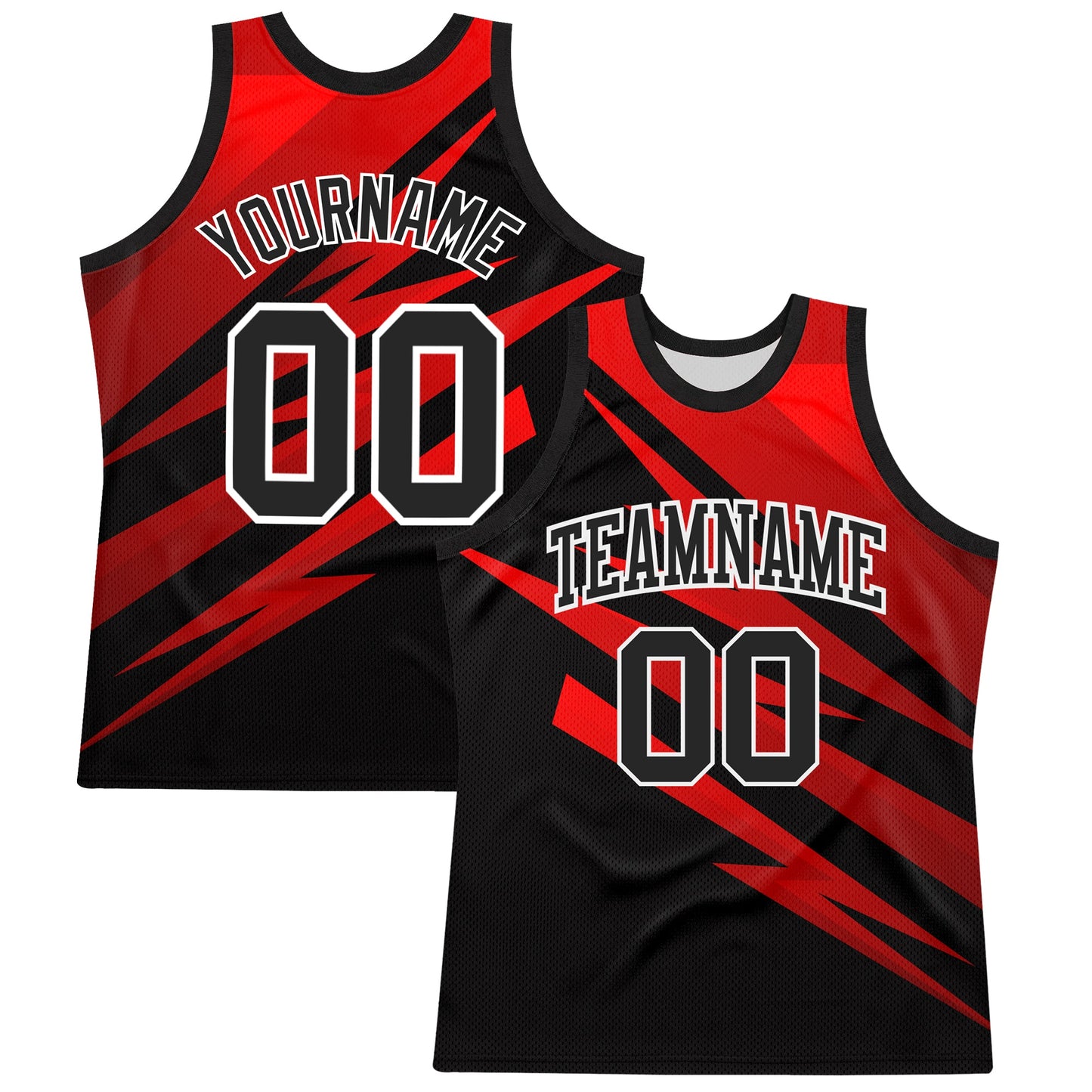 Custom Black Red-White Line Round Neck Sublimation Basketball Set Jersey
