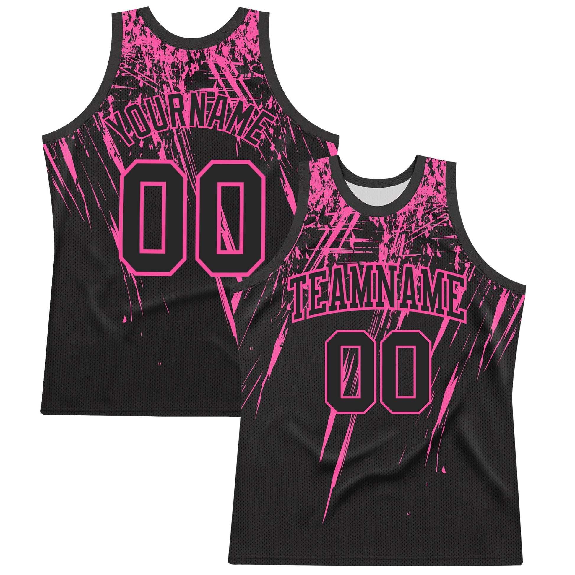 Custom Black Pink Splash Round Neck Sublimation Basketball Set Jersey