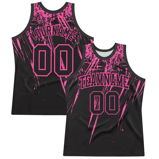 Custom Black Pink Splash Round Neck Sublimation Basketball Set Jersey