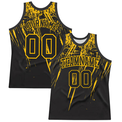 Custom Black Gold Splash Round Neck Sublimation Basketball Set Jersey