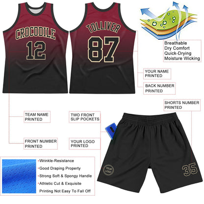 Custom Crimson Black-Cream Fade Fashion Round Neck Sublimation Basketball Set Jersey