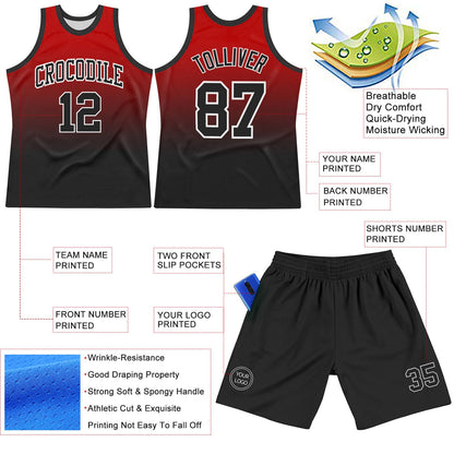 Custom Red Black-White Fade Fashion Round Neck Sublimation Basketball Set Jersey