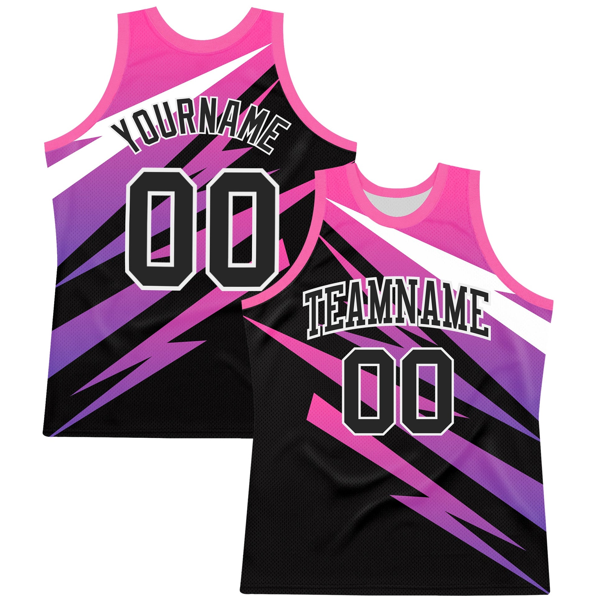 Custom Pink Black-White Line Round Neck Sublimation Basketball Set Jersey