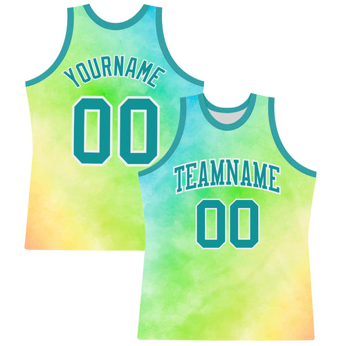 Custom Tie Dye Teal-White Round Neck Sublimation Basketball Set Jersey