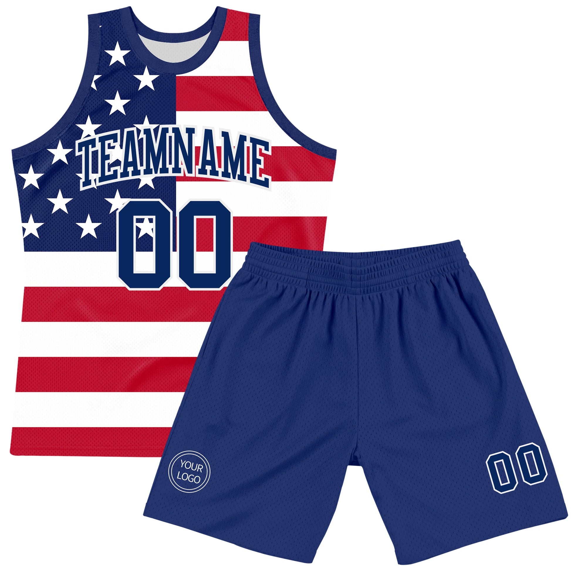 Custom Red Royal-White American Flag Round Neck Sublimation Basketball Set Jersey