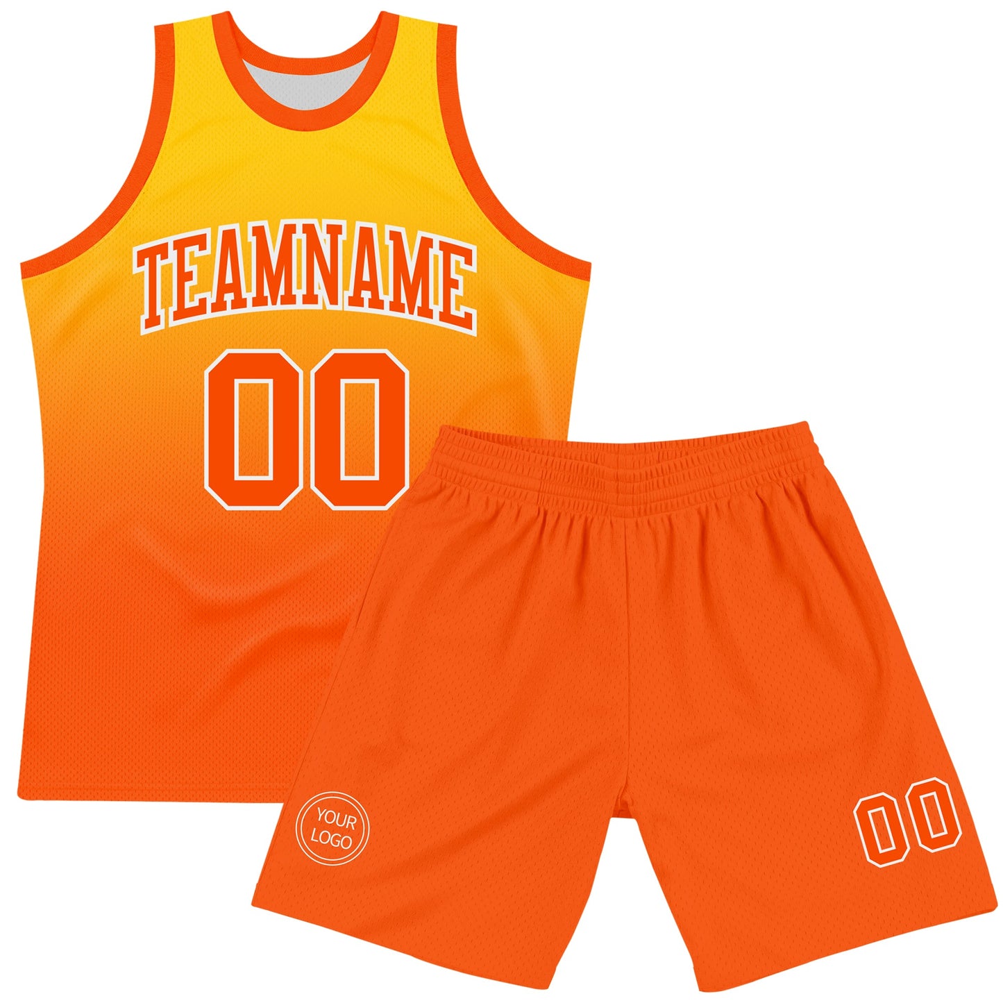 Custom Yellow Orange-White Fade Fashion Round Neck Sublimation Basketball Set Jersey