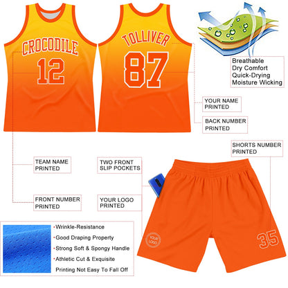 Custom Yellow Orange-White Fade Fashion Round Neck Sublimation Basketball Set Jersey