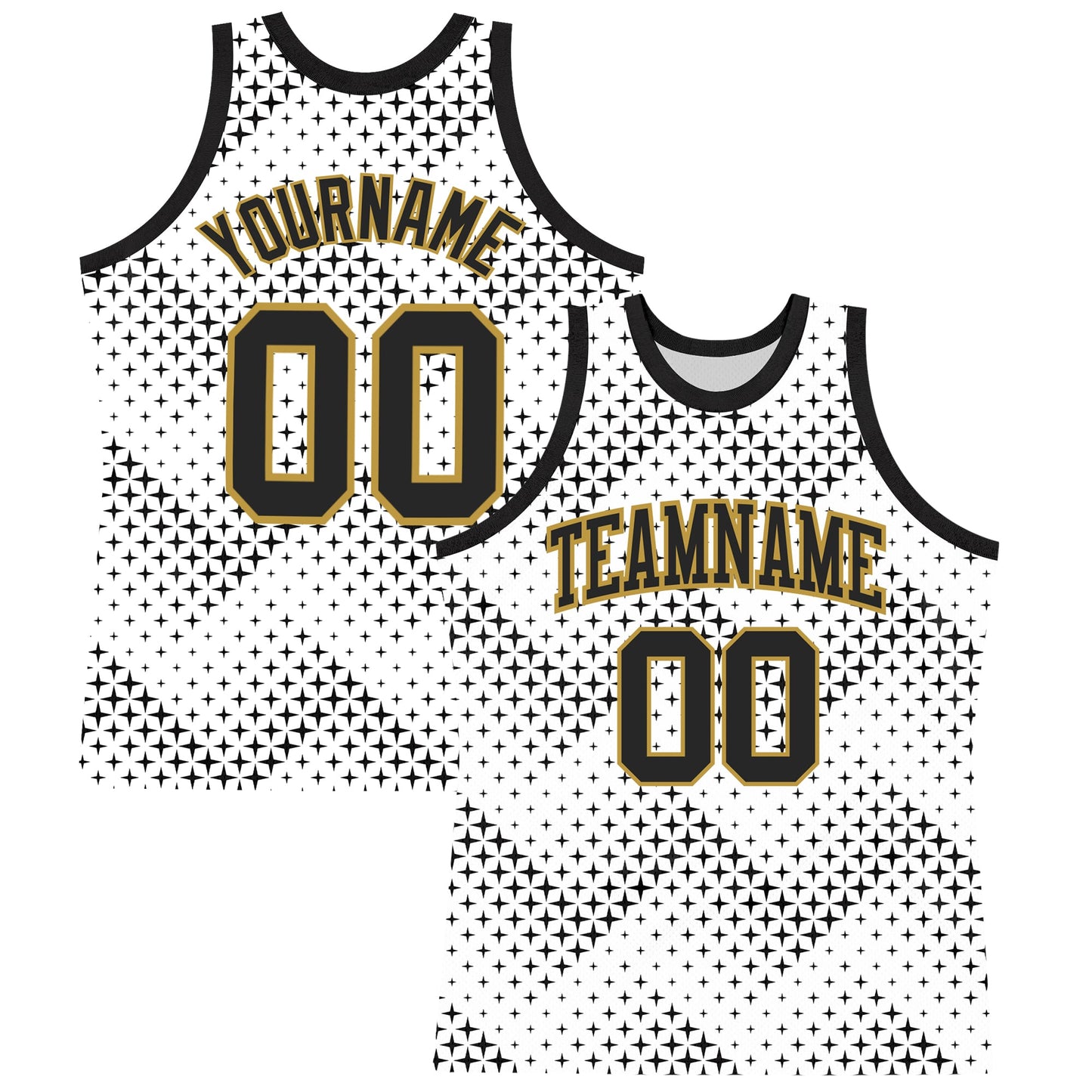 Custom White Black-Old Gold Geometric Shape Round Neck Sublimation Basketball Set Jersey