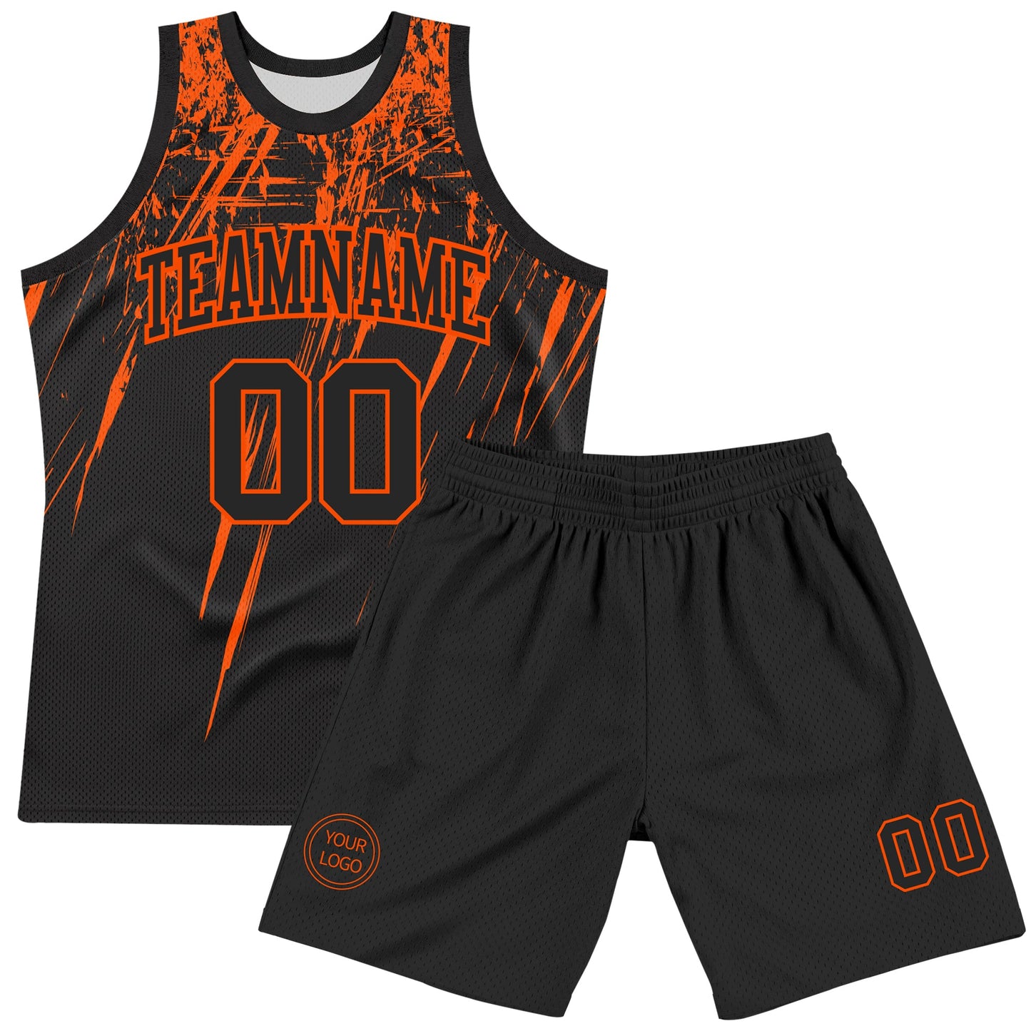 Custom Black Orange Splash Round Neck Sublimation Basketball Set Jersey