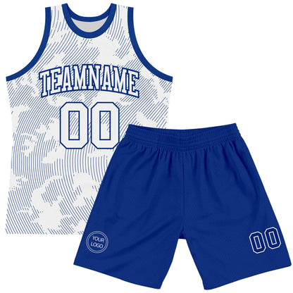 Custom White Royal Curve Lines Round Neck Sublimation Basketball Set Jersey