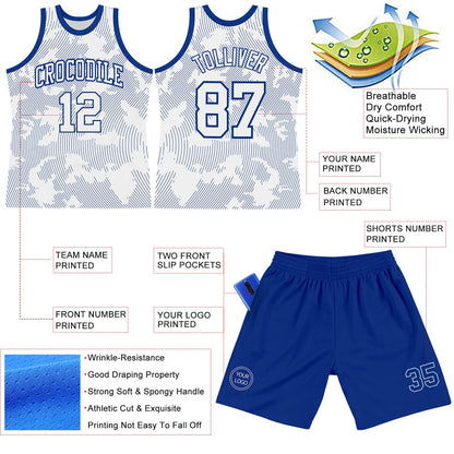 Custom White Royal Curve Lines Round Neck Sublimation Basketball Set Jersey