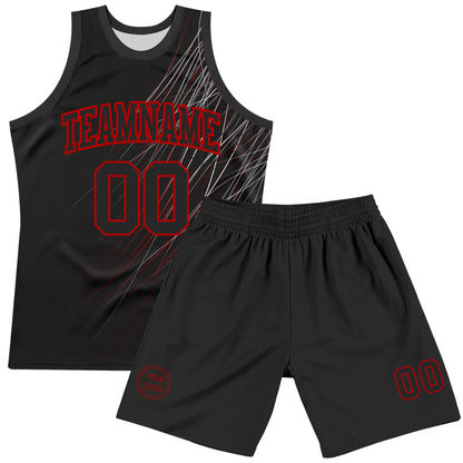 Custom Black Red Line Round Neck Sublimation Basketball Set Jersey