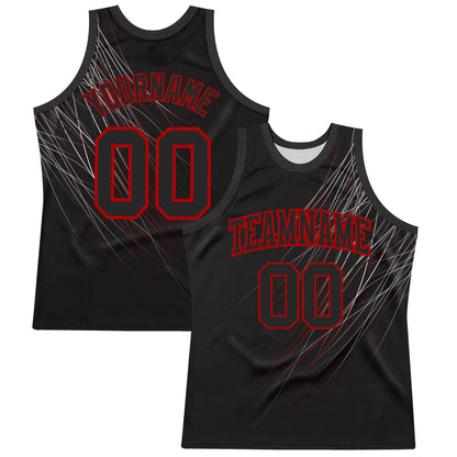 Custom Black Red Line Round Neck Sublimation Basketball Set Jersey