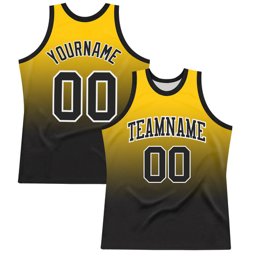 Custom Yellow Black-White Fade Fashion Round Neck Sublimation Basketball Set Jersey