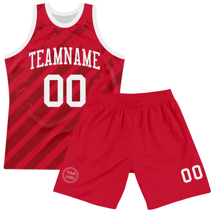 Custom Red White Line Round Neck Sublimation Basketball Set Jersey