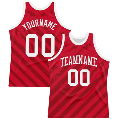 Custom Red White Line Round Neck Sublimation Basketball Set Jersey