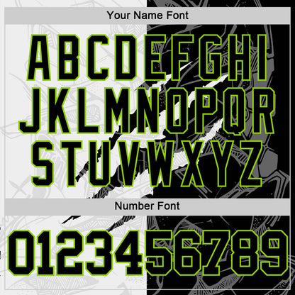 Custom Graffiti Pattern Black White-Neon Green Scratch Round Neck Sublimation Basketball Set Jersey