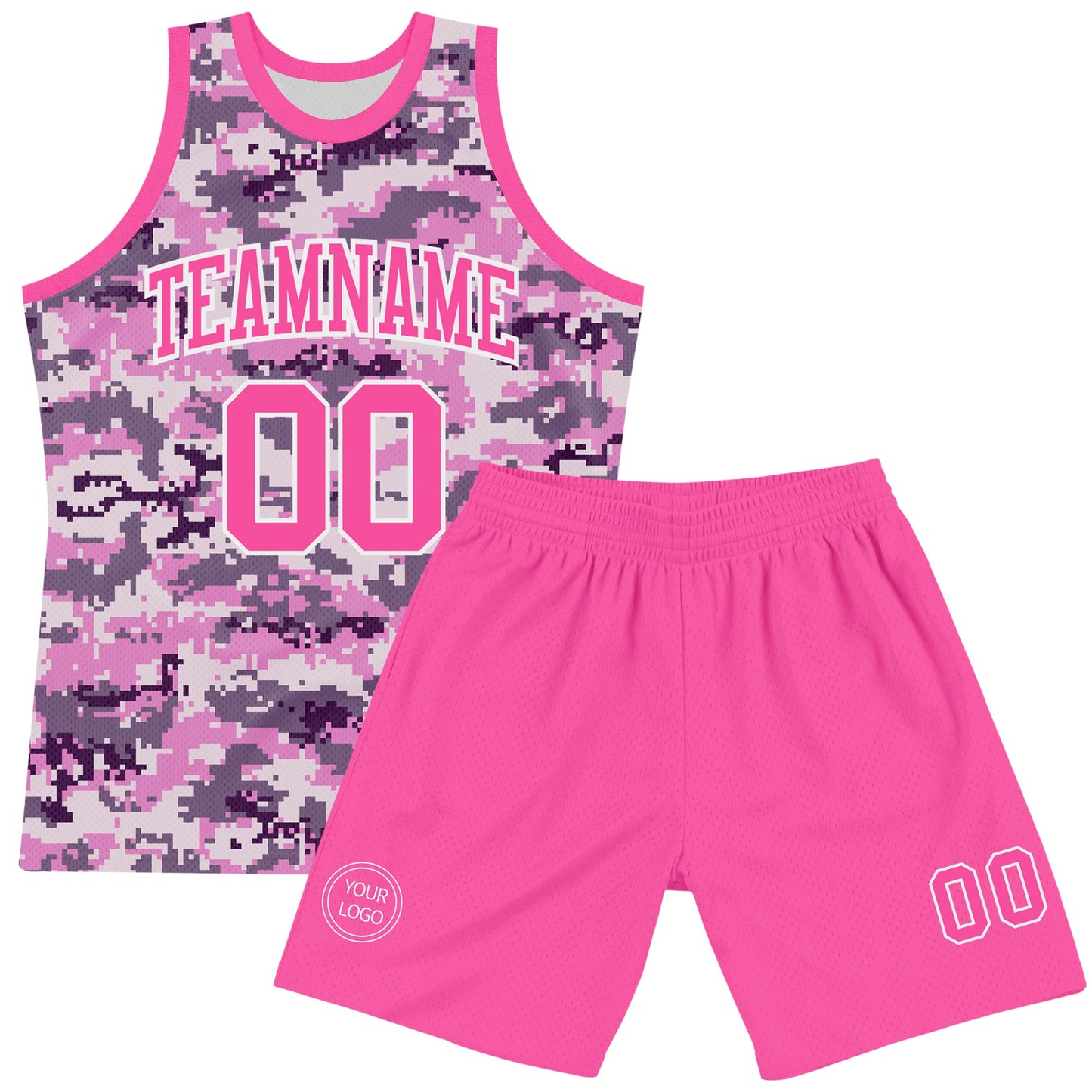 Custom Camo Pink-White Round Neck Sublimation Salute To Service Basketball Set Jersey