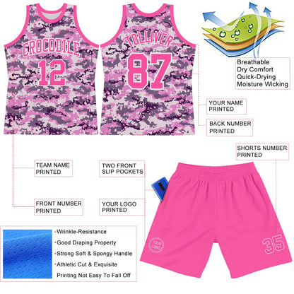 Custom Camo Pink-White Round Neck Sublimation Salute To Service Basketball Set Jersey
