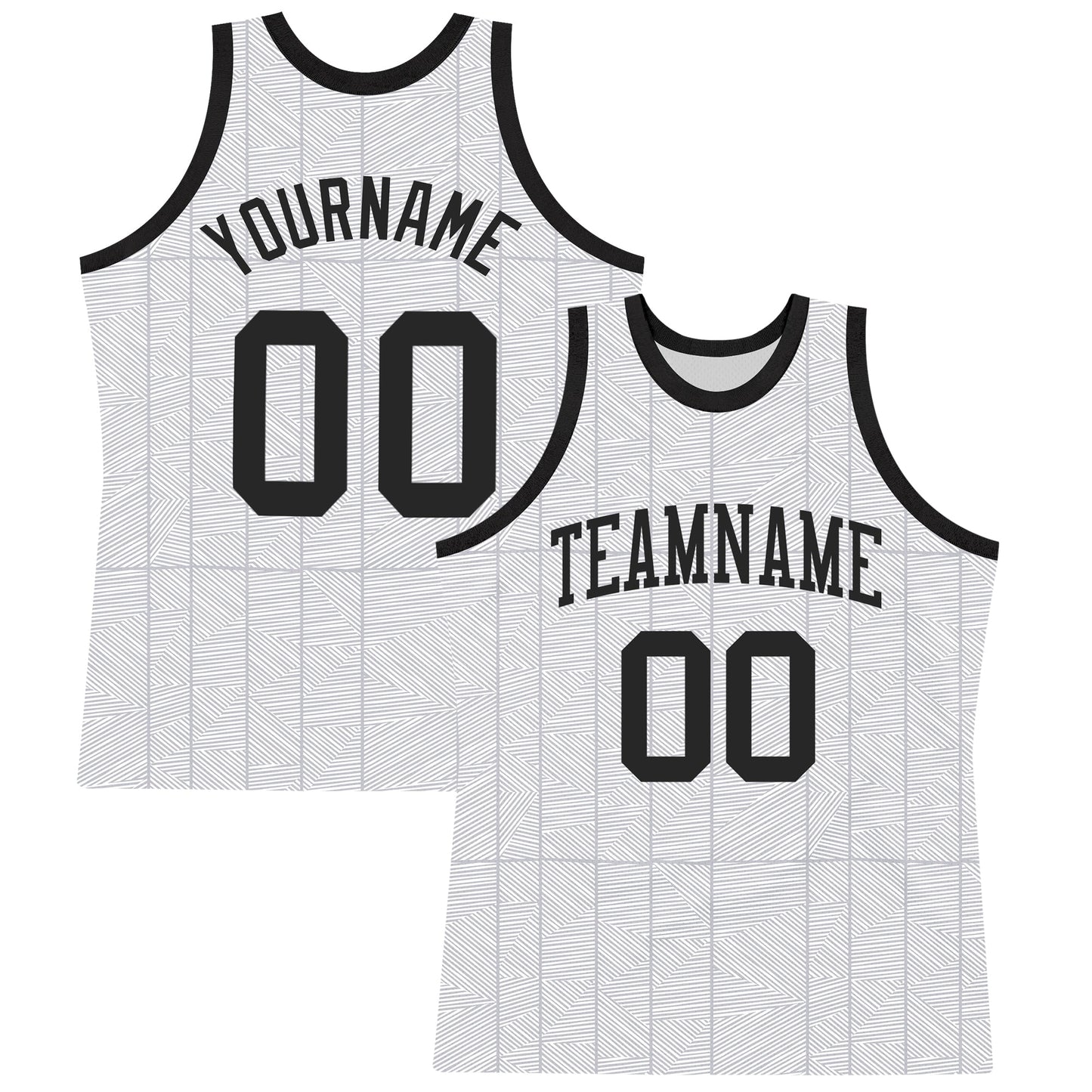 Custom Gray Black-White Line Round Neck Sublimation Basketball Set Jersey