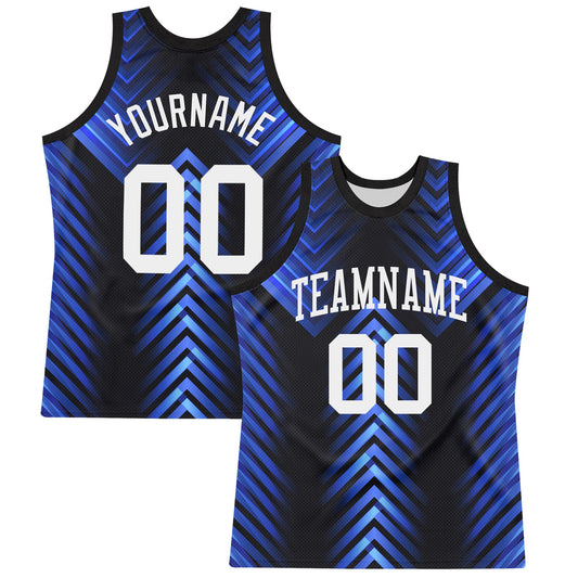 Custom Black White-Royal Arrow Shape Round Neck Sublimation Basketball Set Jersey