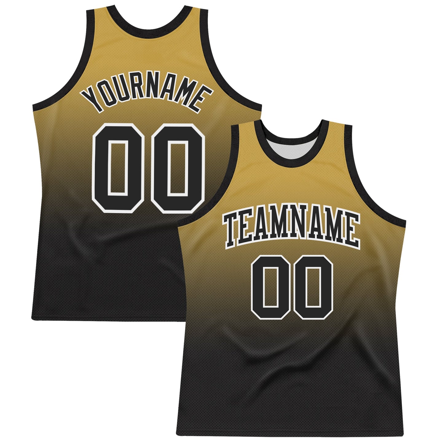 Custom Old Gold Black-White Fade Fashion Round Neck Sublimation Basketball Set Jersey