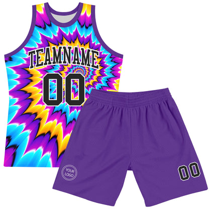 Custom Tie Dye Black-White Round Neck Sublimation Basketball Set Jersey