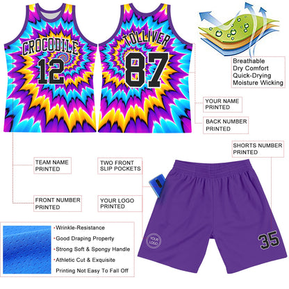 Custom Tie Dye Black-White Round Neck Sublimation Basketball Set Jersey