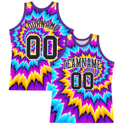 Custom Tie Dye Black-White Round Neck Sublimation Basketball Set Jersey