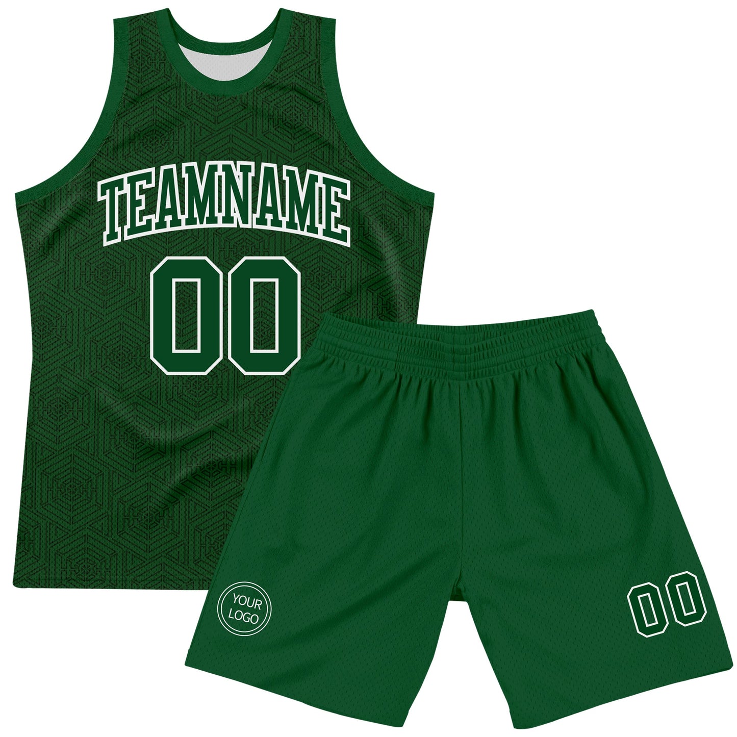 Custom Green White Geometric Shape Round Neck Sublimation Basketball Set Jersey