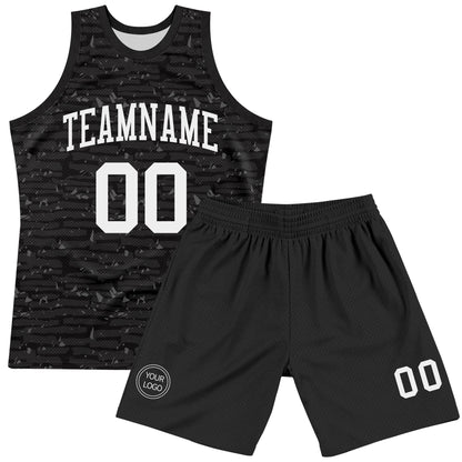Custom Black White Fragment Art Round Neck Sublimation Basketball Set Jersey