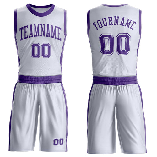 Custom White Purple Round Neck Basketball Uniform Jersey
