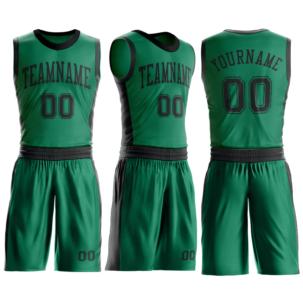 Custom Kelly Green Black Round Neck Basketball Uniform Jersey