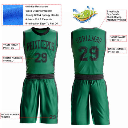 Custom Kelly Green Black Round Neck Basketball Uniform Jersey