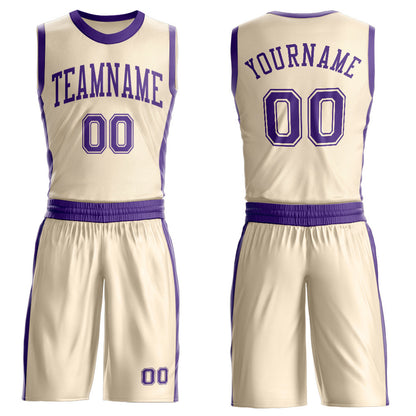 Custom Cream Purple Round Neck Basketball Uniform Jersey