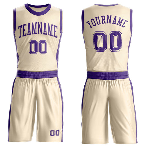 Custom Cream Purple Round Neck Basketball Uniform Jersey