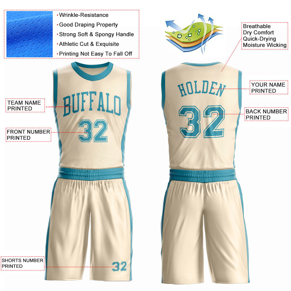 Custom Cream Teal Round Neck Basketball Uniform Jersey