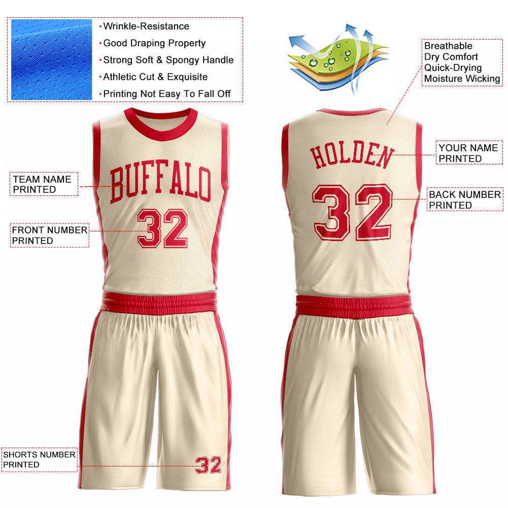 Custom Cream Red Round Neck Basketball Uniform Jersey